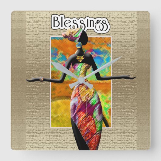 民族 スクエア壁時計 (正面)