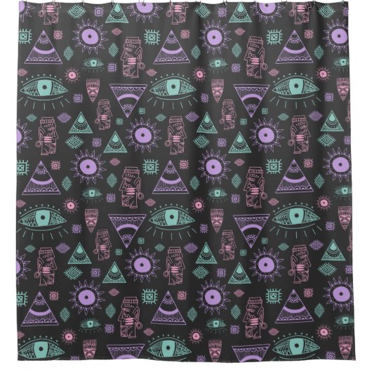 民族/目のパターン シャワーカーテン (正面)