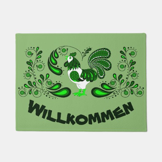 民芸のオンドリの歓迎かWillkommen ドアマット (正面)