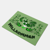 民芸のオンドリの歓迎かWillkommen ドアマット (アングル)