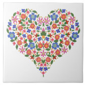 民芸のスタイルの花のハートの白いセラミックタイル タイル (正面)