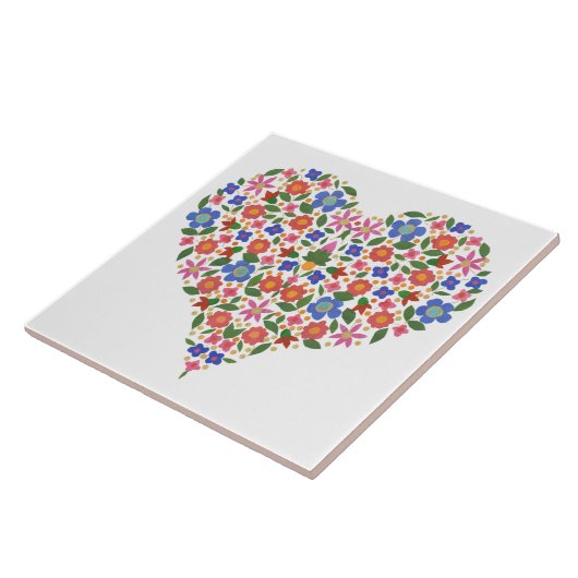 民芸のスタイルの花のハートの白いセラミックタイル タイル (側面)