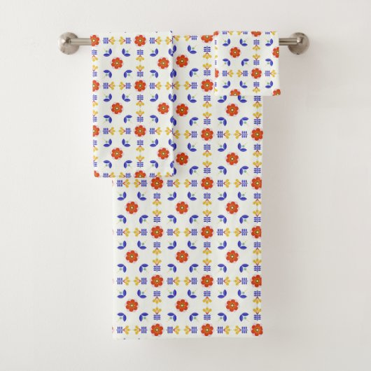 民芸のネオン花の幾何学的なパターン バスタオルセット (インサイチュ)