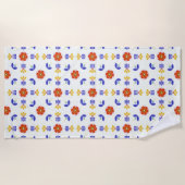 民芸のネオン花の幾何学的なパターン ビーチタオル (正面)