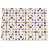 民芸のネオン花の幾何学的なパターン ラージペーパーバッグ (正面)