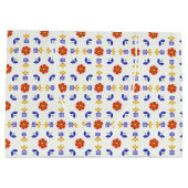 民芸のネオン花の幾何学的なパターン ラージペーパーバッグ (裏面)