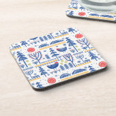 民芸の冬の鳥パターン コースター (左側)