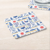 民芸の冬の鳥パターン スクエアペーパーコースター (アングル)