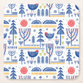 民芸の冬の鳥パターン スクエアペーパーコースター (正面)