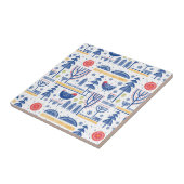 民芸の冬の鳥パターン タイル (側面)