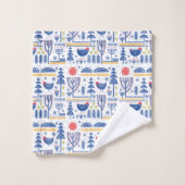 民芸の冬の鳥パターン バスタオルセット (ウォッシュタオル)