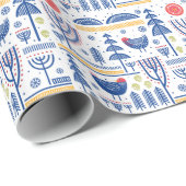 民芸の冬の鳥パターン ラッピングペーパー (ロールコーナー)