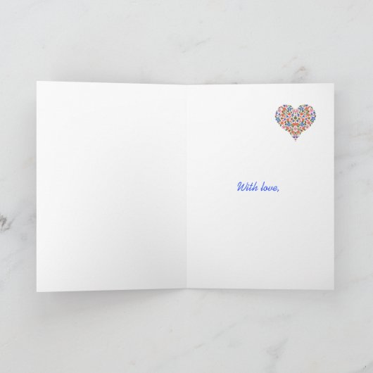 民芸の妻のための花のハートのバースデー・カード カード (内部)