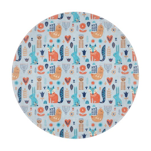 民芸の森林動物パターン カッティングボード (正面)