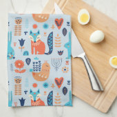 民芸の森林動物パターン キッチンタオル (四つ折り)