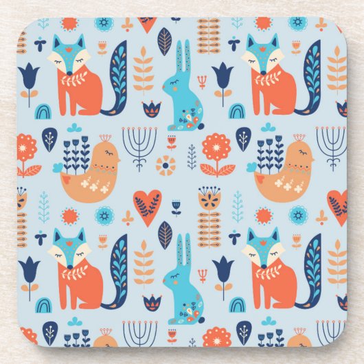 民芸の森林動物パターン コースター (正面)