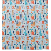 民芸の森林動物パターン シャワーカーテン (正面)