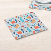 民芸の森林動物パターン スクエアペーパーコースター (アングル)