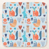 民芸の森林動物パターン スクエアペーパーコースター (正面)