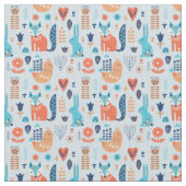 民芸の森林動物パターン ファブリック (クローズアップ)