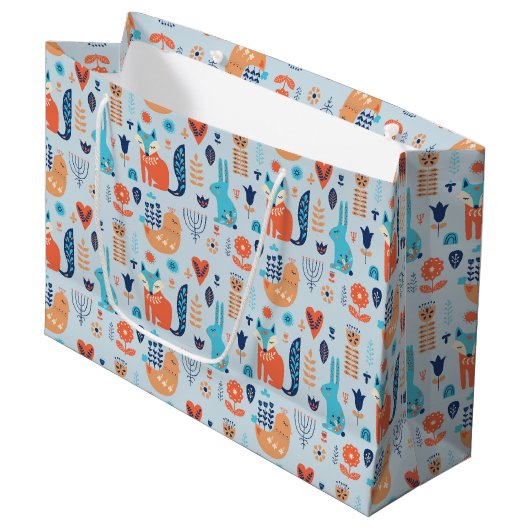 民芸の森林動物パターン ラージペーパーバッグ (正面アングル)