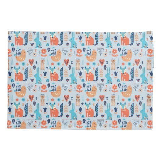 民芸の森林動物パターン 枕カバー (裏面-左)