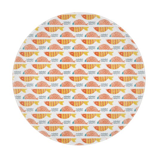 民芸の水泳の魚パターン カッティングボード (正面)