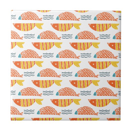 民芸の水泳の魚パターン タイル (正面)