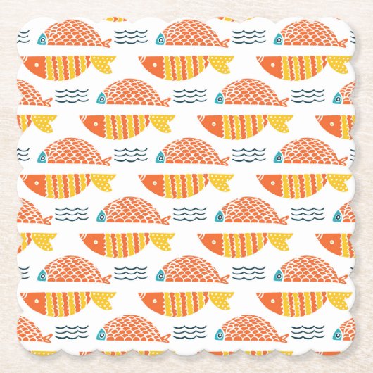 民芸の水泳の魚パターン ペーパーコースター (正面)