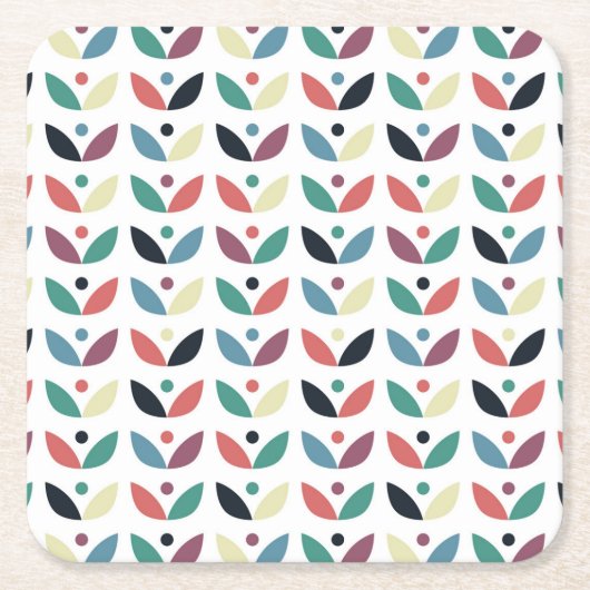 民芸の花の幾何学的なパターン スクエアペーパーコースター (正面)