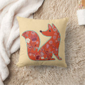 民芸の花模様のキツネ クッション (ブランケット)