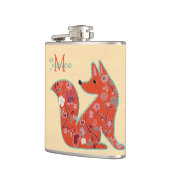 民芸の花模様のキツネ フラスク (左)