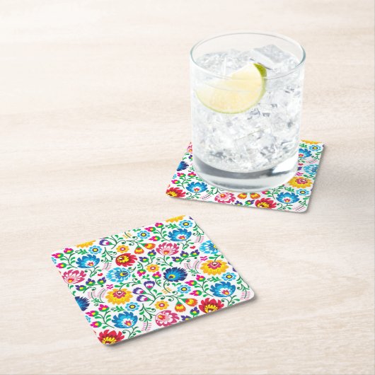 民芸の花模様2 スクエアペーパーコースター (インサイチュ)