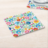 民芸の花模様2 スクエアペーパーコースター (アングル)