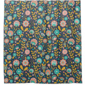 民芸の花模様 シャワーカーテン (正面)