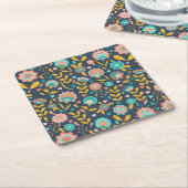 民芸の花模様 スクエアペーパーコースター (アングル)