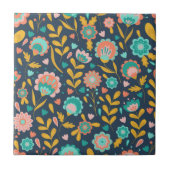 民芸の花模様 タイル (正面)