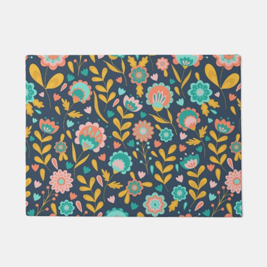 民芸の花模様 ドアマット (正面)