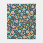 民芸の花模様 フリースブランケット (正面)