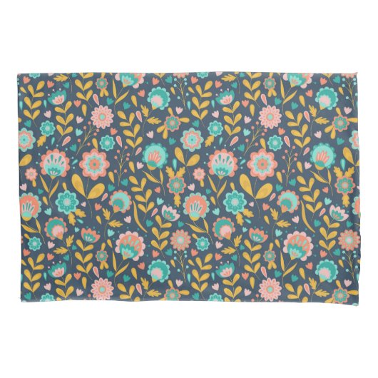 民芸の花模様 枕カバー (正面左)