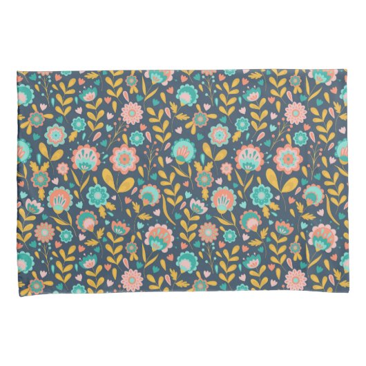 民芸の花模様 枕カバー (正面右)