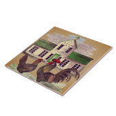 民芸の農場構内の鶏の素朴なデザイン タイル (側面)