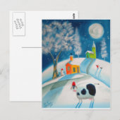 民芸の雪場面牛月 ポストカード (正面/裏面)