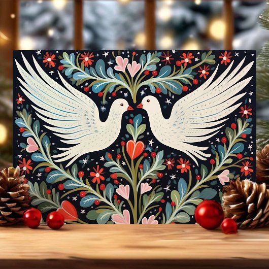 民芸の鳩と花のクリスマス シーズンカード