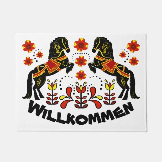 民芸のFriesianまたはFrisianの歓迎またはWillkommenの赤 ドアマット (正面)