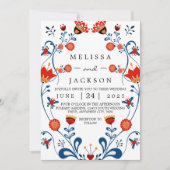 民芸風のウェディング招待状（青と赤） 招待状 (正面)