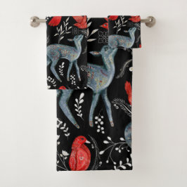 民芸風の花柄デザイン バスタオルセット