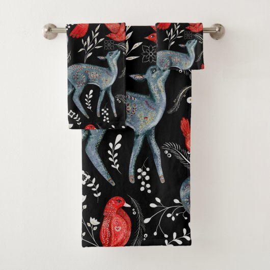 民芸風の花柄デザイン バスタオルセット (インサイチュ)