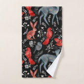 民芸風の花柄デザイン バスタオルセット (ハンドタオル)