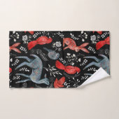 民芸風の花柄デザイン バスタオルセット (ハンドタオル)